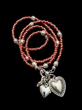 Three Vintage Heart Long Necklace.
